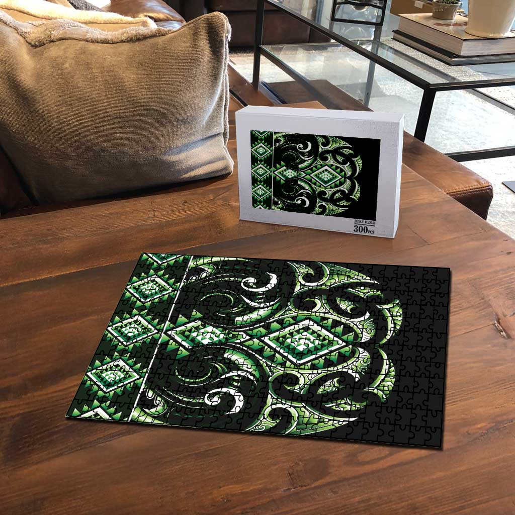 Green Ngaru Taniko With Aotearoa Maori Tattoo Puzzle - Aussie Hoodie