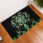 Green Ngaru Taniko With Aotearoa Maori Tattoo Rubber Doormat