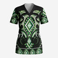 Green Ngaru Taniko With Aotearoa Maori Tattoo Scrub Top - Aussie Hoodie