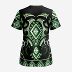 Green Ngaru Taniko With Aotearoa Maori Tattoo Scrub Top - Aussie Hoodie