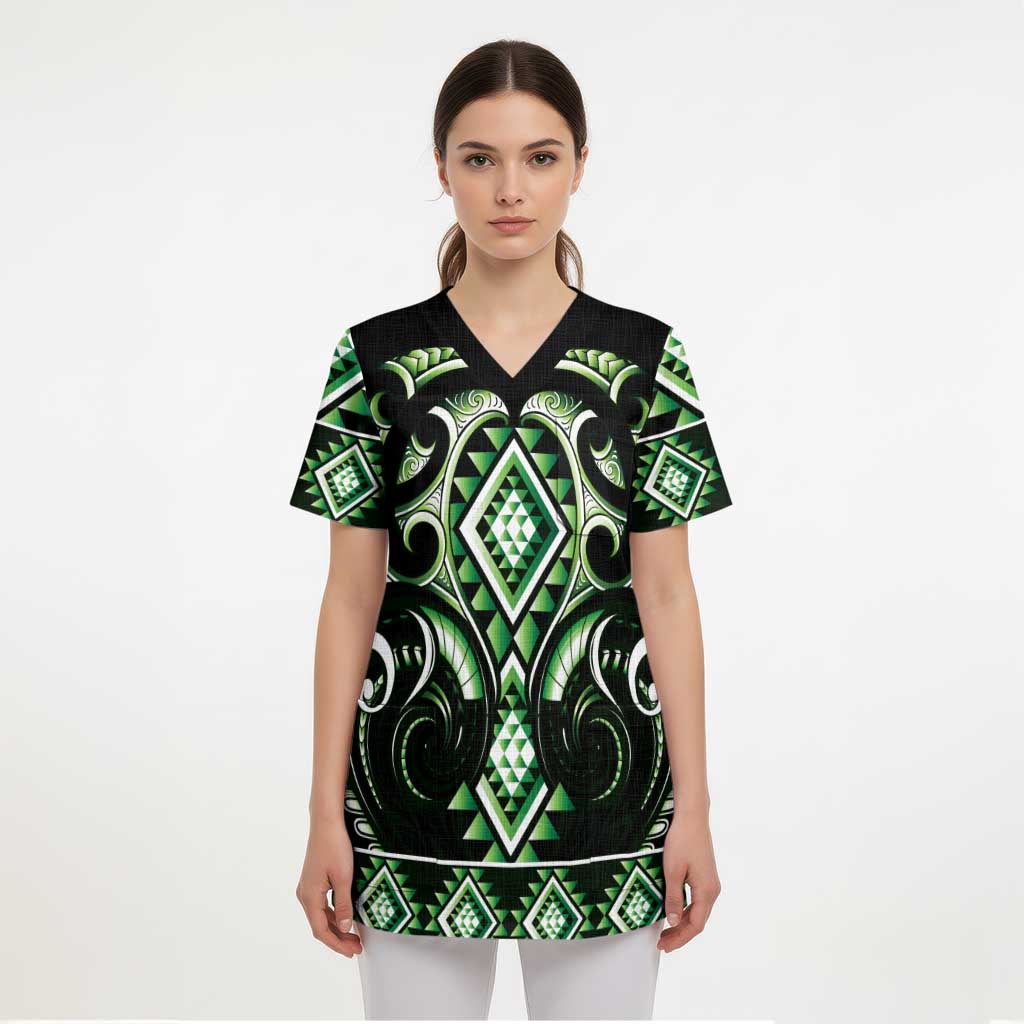 Green Ngaru Taniko With Aotearoa Maori Tattoo Scrub Top - Aussie Hoodie