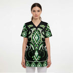 Green Ngaru Taniko With Aotearoa Maori Tattoo Scrub Top - Aussie Hoodie