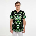 Green Ngaru Taniko With Aotearoa Maori Tattoo Scrub Top - Aussie Hoodie