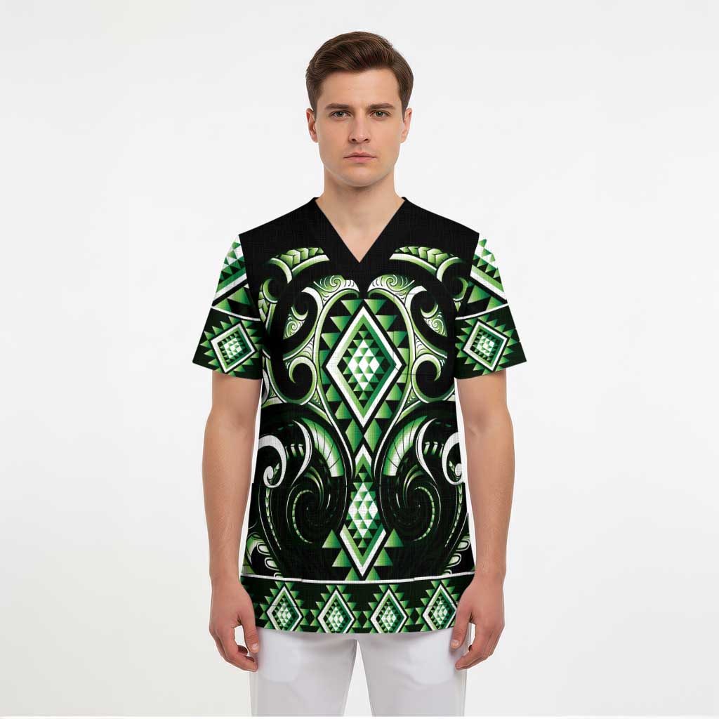 Green Ngaru Taniko With Aotearoa Maori Tattoo Scrub Top - Aussie Hoodie