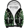 Green Ngaru Taniko With Aotearoa Maori Tattoo Sherpa Hoodie