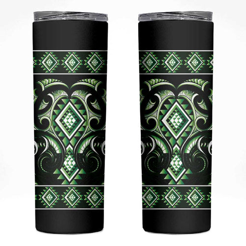 Green Ngaru Taniko With Aotearoa Maori Tattoo Skinny Tumbler
