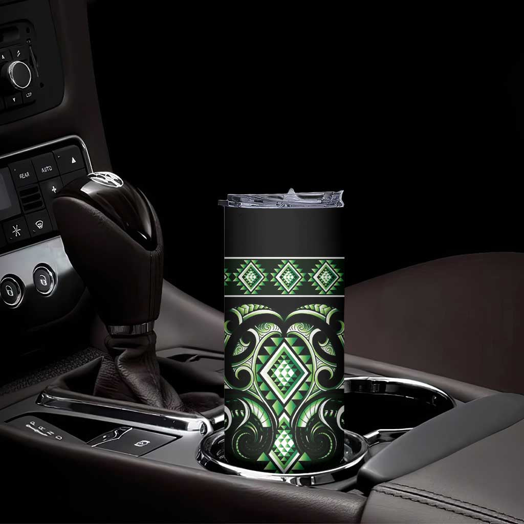 Green Ngaru Taniko With Aotearoa Maori Tattoo Skinny Tumbler
