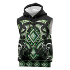 Green Ngaru Taniko With Aotearoa Maori Tattoo Sleeveless Hoodie - Aussie Hoodie