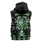 Green Ngaru Taniko With Aotearoa Maori Tattoo Sleeveless Hoodie - Aussie Hoodie
