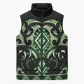 Green Ngaru Taniko With Aotearoa Maori Tattoo Sleeveless Puffer Jacket - Aussie Hoodie