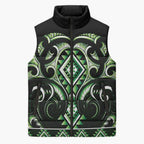 Green Ngaru Taniko With Aotearoa Maori Tattoo Sleeveless Puffer Jacket - Aussie Hoodie