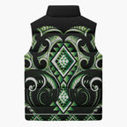 Green Ngaru Taniko With Aotearoa Maori Tattoo Sleeveless Puffer Jacket - Aussie Hoodie