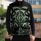 Green Ngaru Taniko With Aotearoa Maori Tattoo Sleeveless Puffer Jacket - Aussie Hoodie