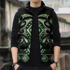 Green Ngaru Taniko With Aotearoa Maori Tattoo Sleeveless Puffer Jacket - Aussie Hoodie