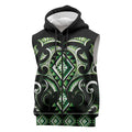 Green Ngaru Taniko With Aotearoa Maori Tattoo Sleeveless Zip Hoodie LT14