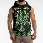 Green Ngaru Taniko With Aotearoa Maori Tattoo Sleeveless Zip Hoodie LT14
