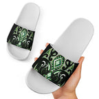 Green Ngaru Taniko With Aotearoa Maori Tattoo Slide Sandals - Aussie Hoodie