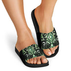Green Ngaru Taniko With Aotearoa Maori Tattoo Slide Sandals - Aussie Hoodie