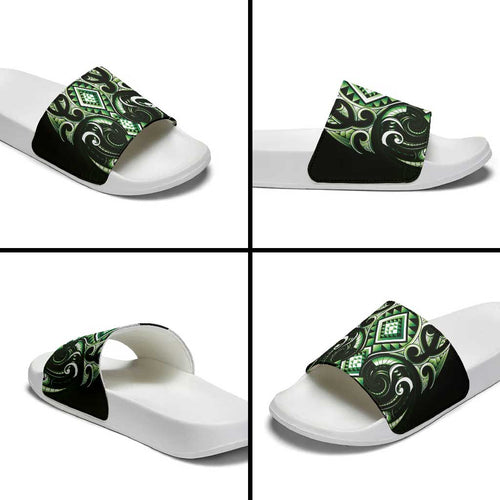 Green Ngaru Taniko With Aotearoa Maori Tattoo Slide Sandals - Aussie Hoodie