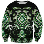 Green Ngaru Taniko With Aotearoa Maori Tattoo Sweatshirt