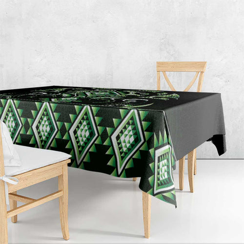 Green Ngaru Taniko With Aotearoa Maori Tattoo Tablecloth