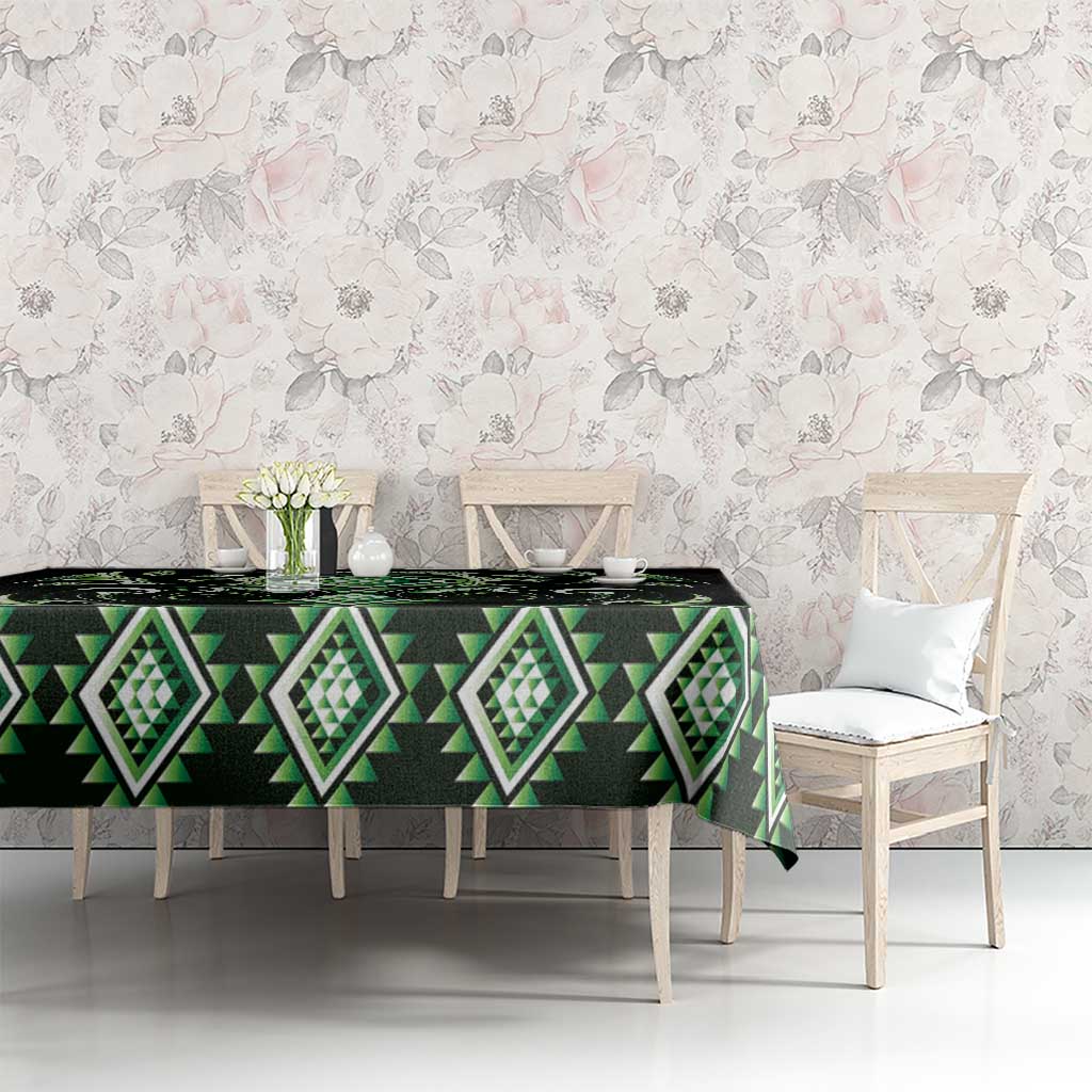 Green Ngaru Taniko With Aotearoa Maori Tattoo Tablecloth