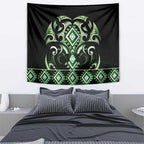 Green Ngaru Taniko With Aotearoa Maori Tattoo Tapestry