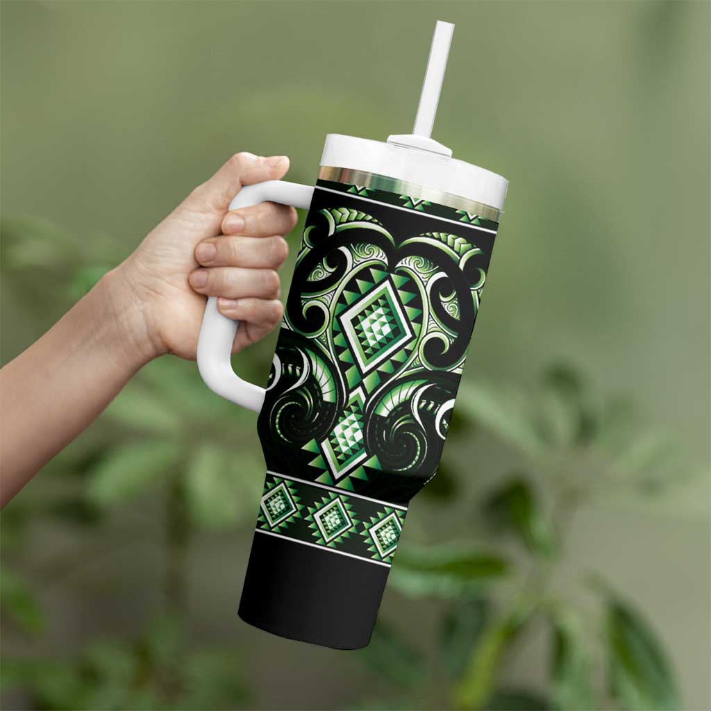 Green Ngaru Taniko With Aotearoa Maori Tattoo Tumbler With Handle