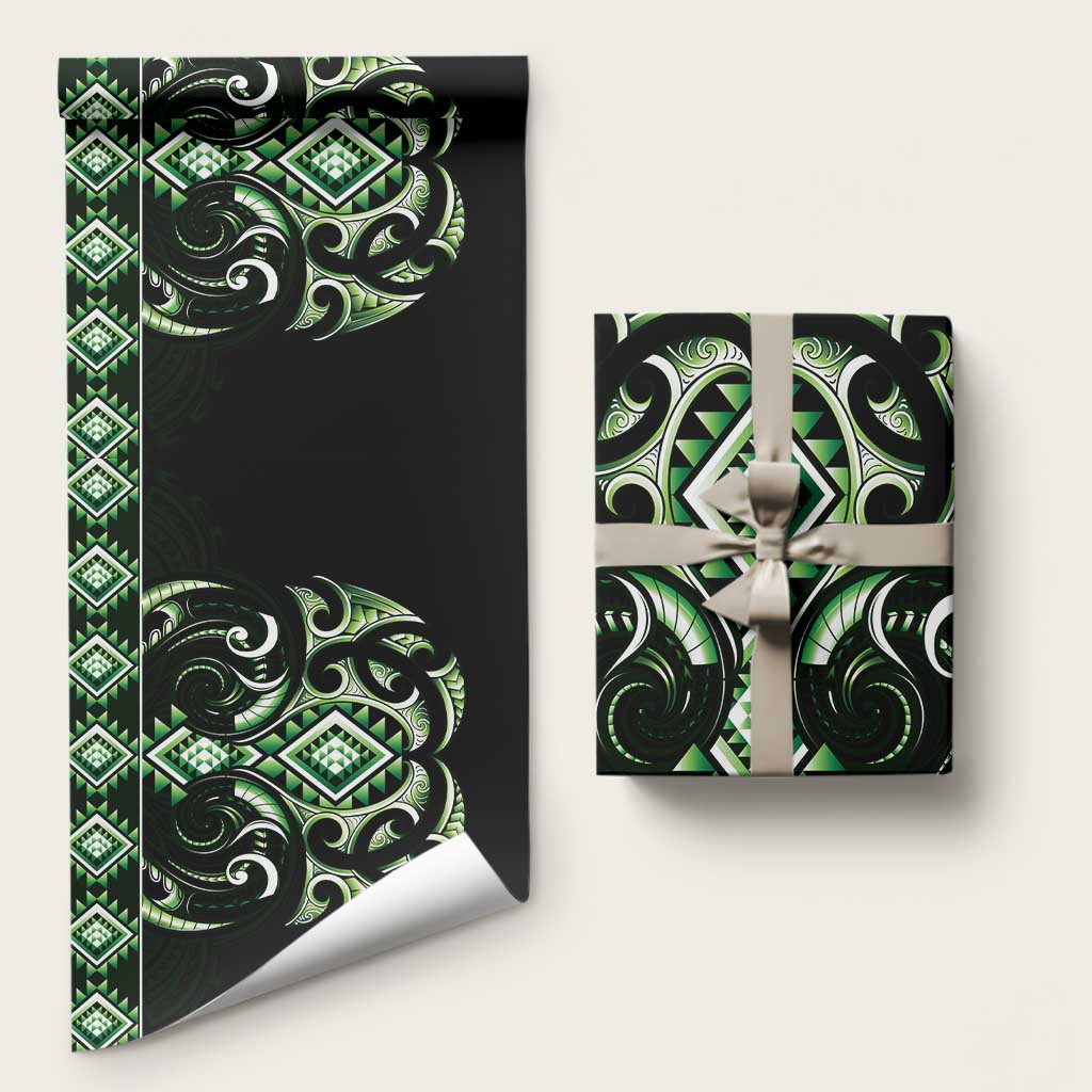 Green Ngaru Taniko With Aotearoa Maori Tattoo Wrapping Paper - Aussie Hoodie