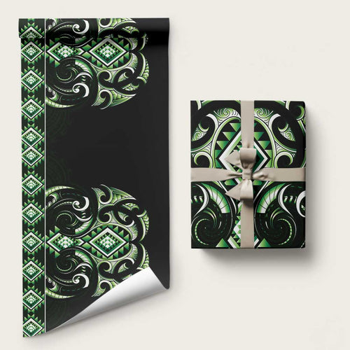 Green Ngaru Taniko With Aotearoa Maori Tattoo Wrapping Paper - Aussie Hoodie