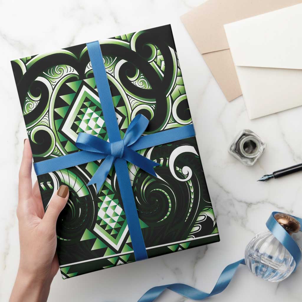 Green Ngaru Taniko With Aotearoa Maori Tattoo Wrapping Paper - Aussie Hoodie