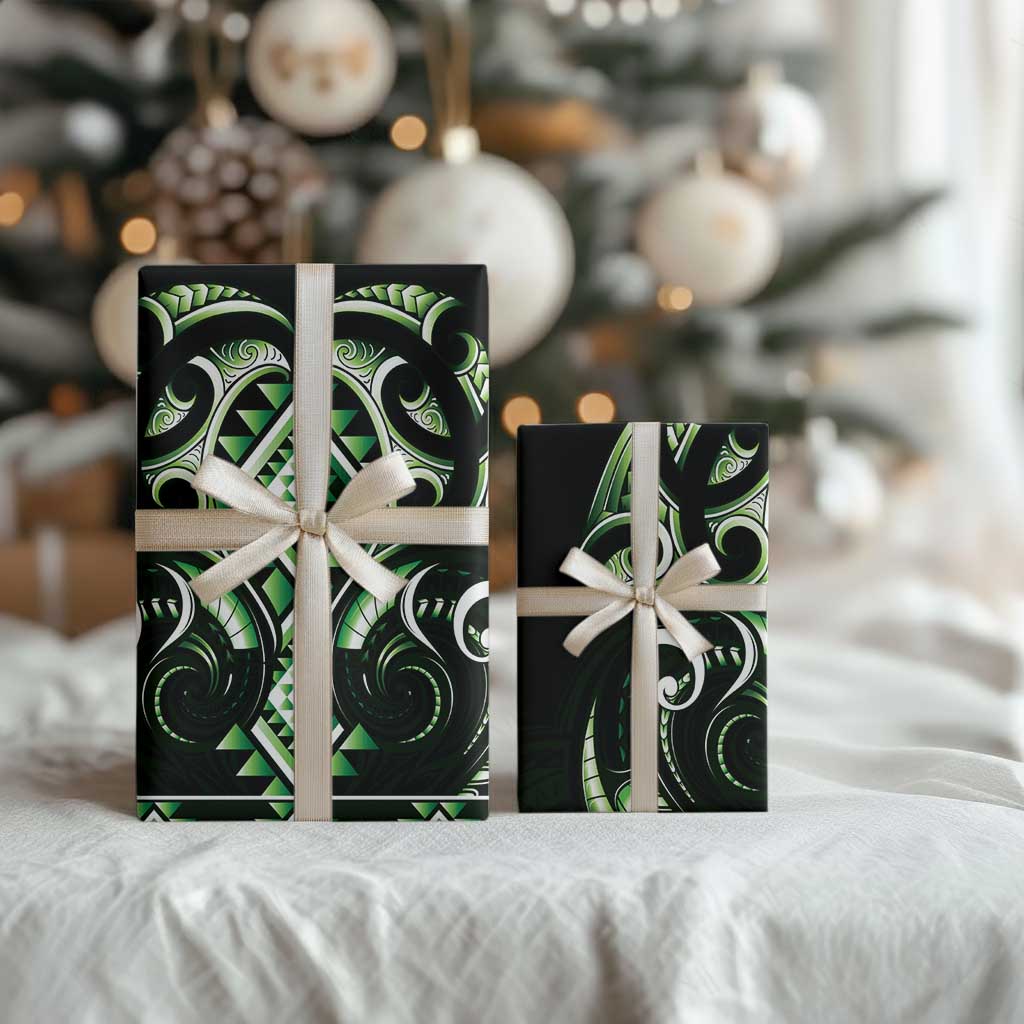 Green Ngaru Taniko With Aotearoa Maori Tattoo Wrapping Paper - Aussie Hoodie