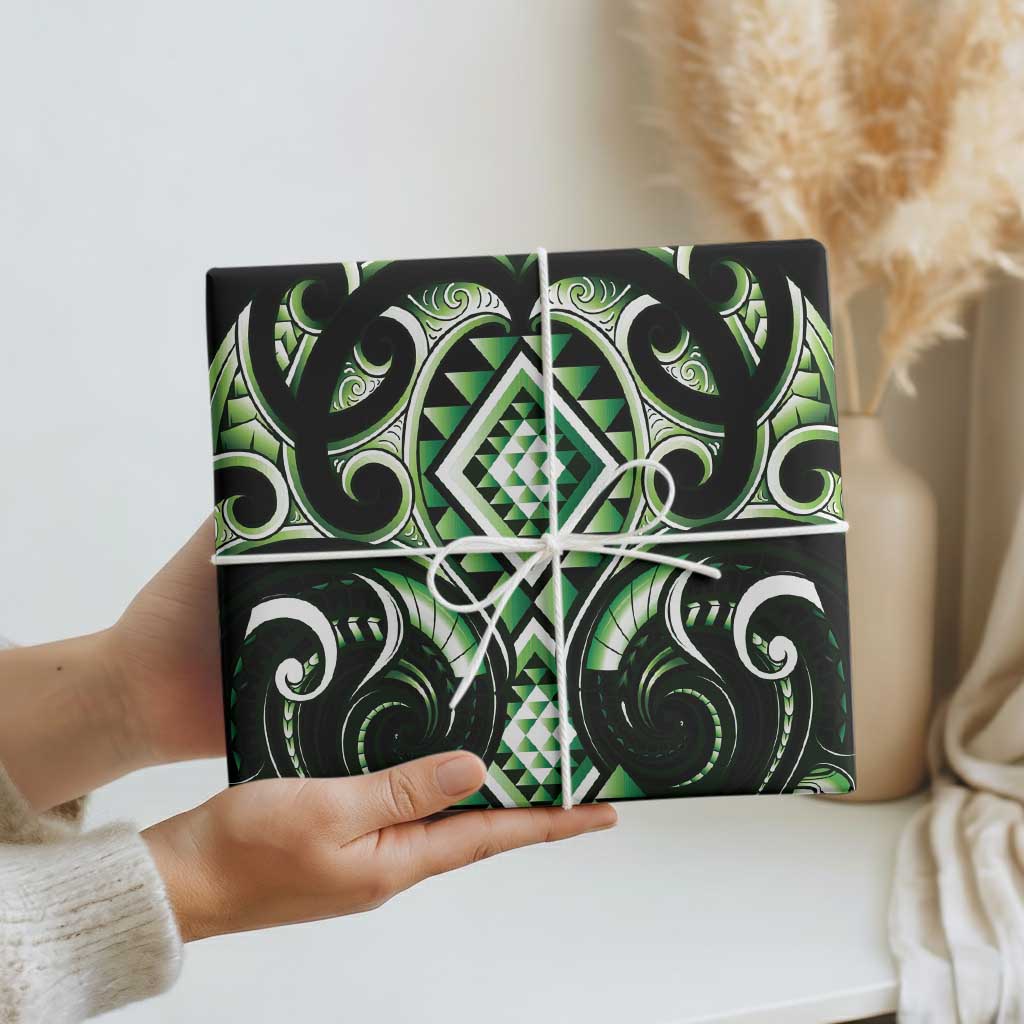 Green Ngaru Taniko With Aotearoa Maori Tattoo Wrapping Paper - Aussie Hoodie