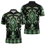 Green Ngaru Taniko With Aotearoa Maori Tattoo Zipper Polo Shirt - Aussie Hoodie