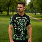 Green Ngaru Taniko With Aotearoa Maori Tattoo Zipper Polo Shirt - Aussie Hoodie