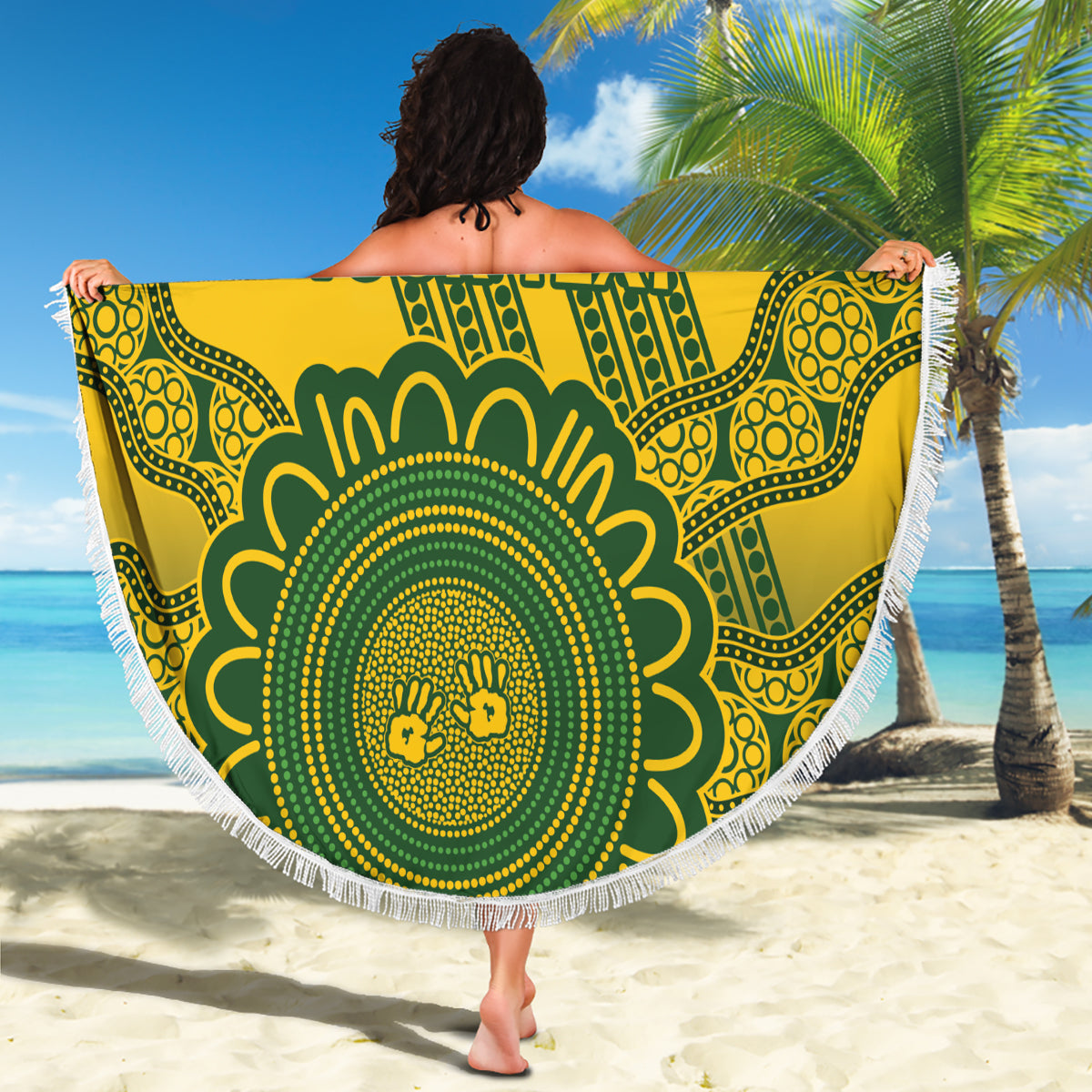Custom Australia Matildas Beach Blanket Aussie Aboriginal Gold Version
