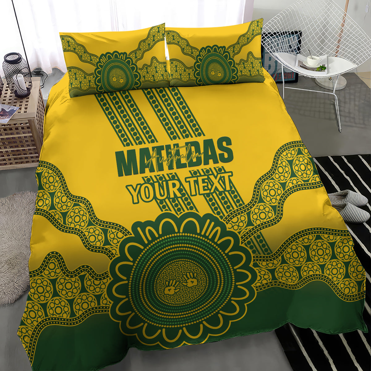 Custom Australia Matildas Bedding Set Aussie Aboriginal Gold Version