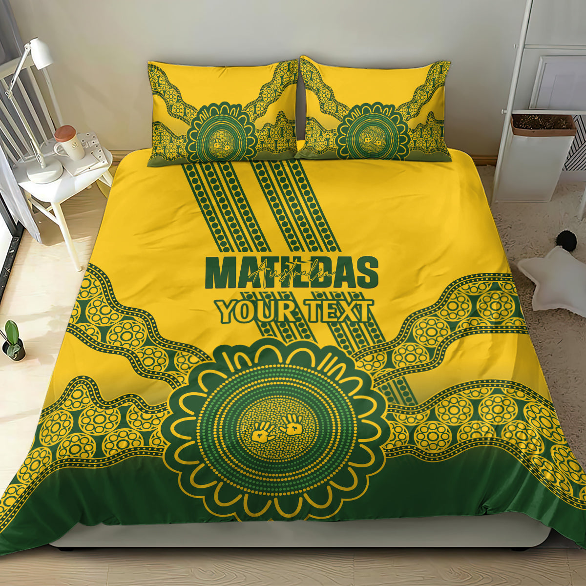 Custom Australia Matildas Bedding Set Aussie Aboriginal Gold Version