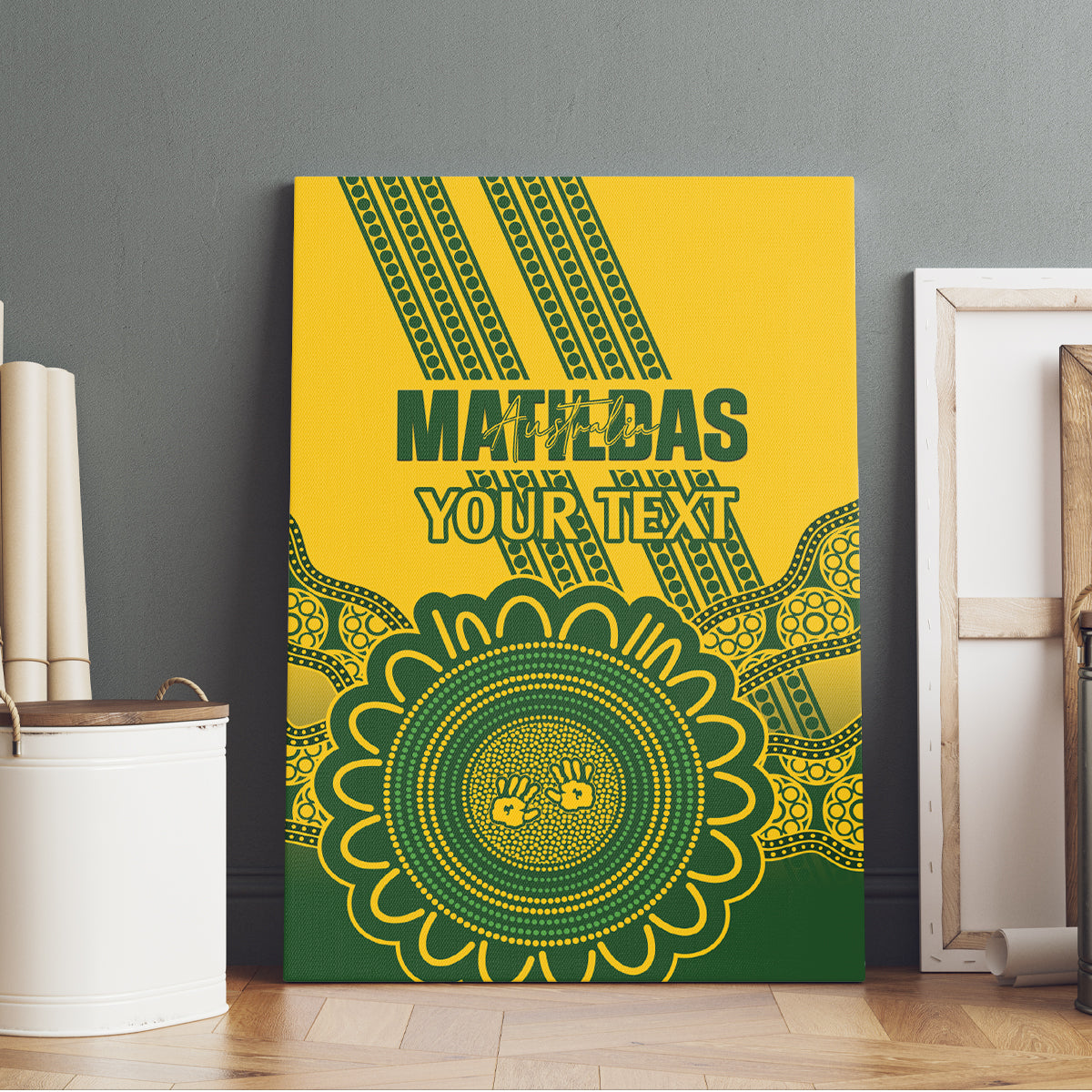 Custom Australia Matildas Canvas Wall Art Aussie Aboriginal Gold Version