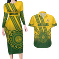 Custom Australia Matildas Couples Matching Long Sleeve Bodycon Dress and Hawaiian Shirt Aussie Aboriginal Gold Version