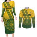 Custom Australia Matildas Couples Matching Long Sleeve Bodycon Dress and Long Sleeve Button Shirt Aussie Aboriginal Gold Version