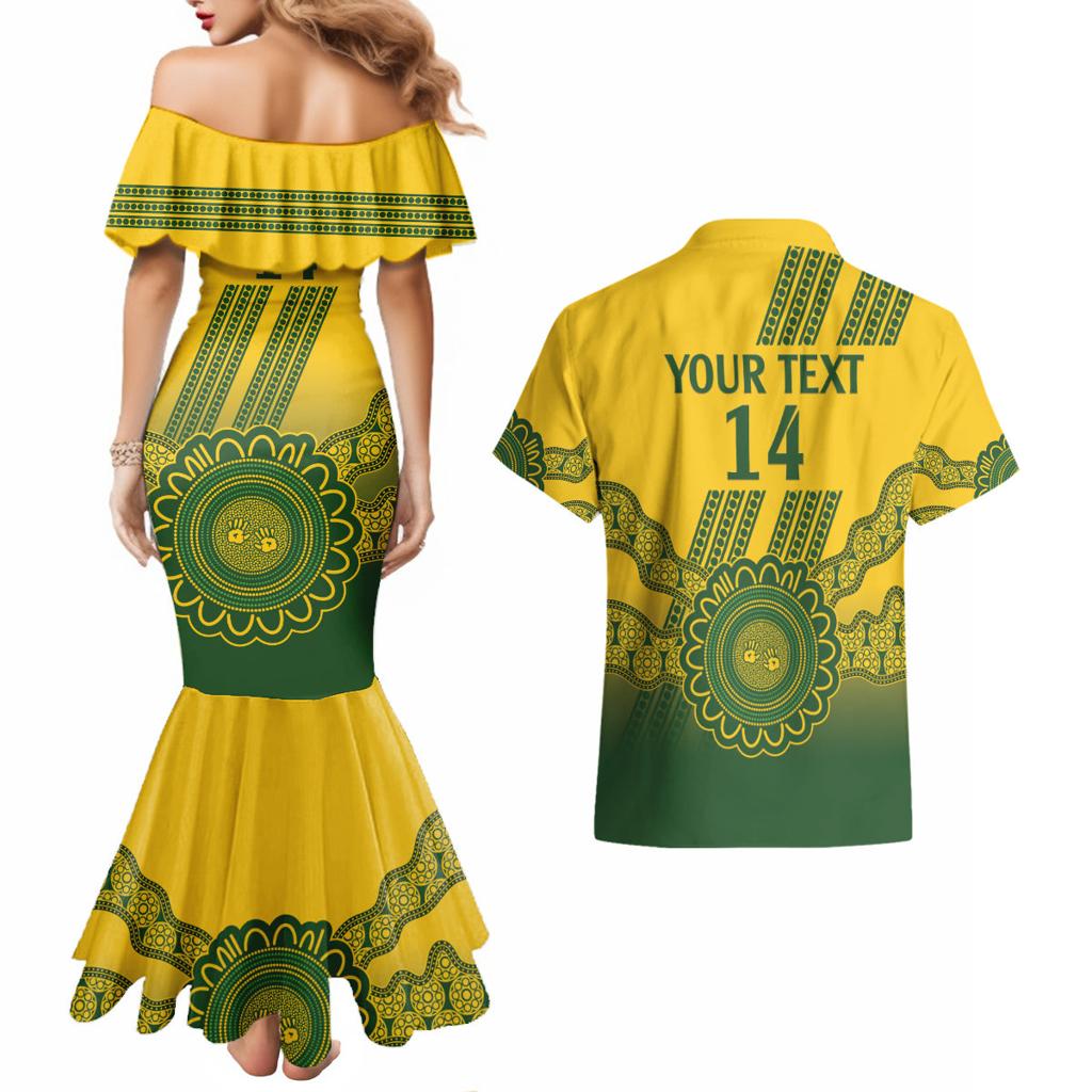Custom Australia Matildas Couples Matching Mermaid Dress and Hawaiian Shirt Aussie Aboriginal Gold Version