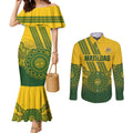 Custom Australia Matildas Couples Matching Mermaid Dress and Long Sleeve Button Shirt Aussie Aboriginal Gold Version