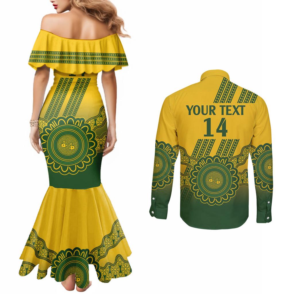 Custom Australia Matildas Couples Matching Mermaid Dress and Long Sleeve Button Shirt Aussie Aboriginal Gold Version