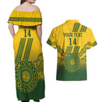 Custom Australia Matildas Couples Matching Off Shoulder Maxi Dress and Hawaiian Shirt Aussie Aboriginal Gold Version