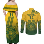 Custom Australia Matildas Couples Matching Off Shoulder Maxi Dress and Long Sleeve Button Shirt Aussie Aboriginal Gold Version