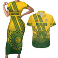 Custom Australia Matildas Couples Matching Short Sleeve Bodycon Dress and Hawaiian Shirt Aussie Aboriginal Gold Version