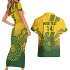 Custom Australia Matildas Couples Matching Short Sleeve Bodycon Dress and Hawaiian Shirt Aussie Aboriginal Gold Version