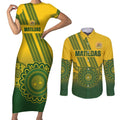 Custom Australia Matildas Couples Matching Short Sleeve Bodycon Dress and Long Sleeve Button Shirt Aussie Aboriginal Gold Version