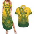 Custom Australia Matildas Couples Matching Summer Maxi Dress and Hawaiian Shirt Aussie Aboriginal Gold Version